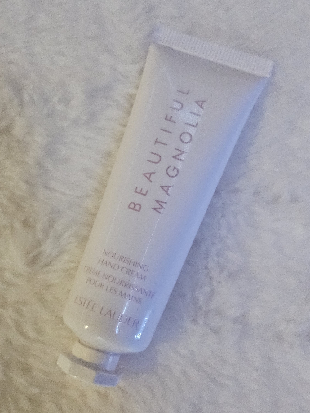 Estee Lauder Beautiful Magnolia Hand Cream Tube - White with Pink Text
